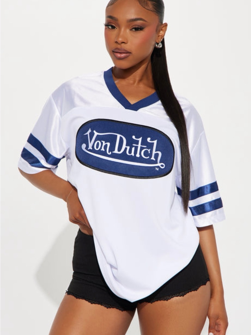 Von Dutch Women's Patch Mesh Jersey Tee - Navy/White Size XL NWOT